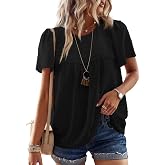 Falechay Womens Summer Tops Flowy Boho Shirts Dressy Casual Short Sleeve | Crewneck Loose Fit Blouses, Hide Belly Fat, Lace Hem Ladies Tunic, Babydoll Crochet Clothes, Swiss Dot, Work, Vintage, XS-6XL