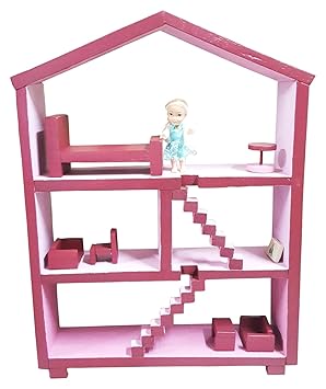 ONOTIC Wooden Handmade 2 Floors Large Doll House Play House with Furnitures, Doll, Photo Frame, Perfect Gift for Girls (Dual Tone Pink) (Height 61 cms)