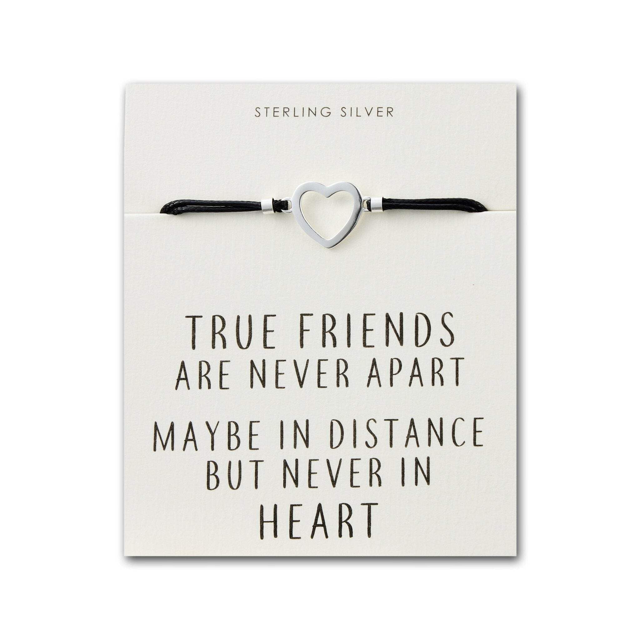 Philip Jones Sterling Silver Friendship Quote Corded Heart Bracelet