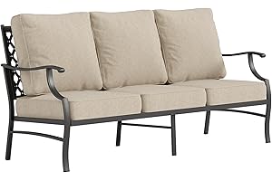 SUNSHINE VALLEY Metal Patio Furniture Sofa with 5.75" Super-Thick Waterproof Cushion, 3-Seater Deep Seating & High-Back Outdoor Couch for Patio Backyard Deck Front Porch