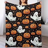 Flannel Fleece Blanket, Throw Soft Warm Fluffy Plush Blanket, Spider Webs Witch's Hat Black Bats and Decorated Pumpkins Print on Bed Couch Chair Living Room(40 * 30in,Halloween Happy)