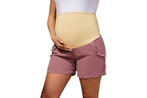 Maacie Maternity Shorts High Waist Scalloped Leg Opening Shorts with Pockets