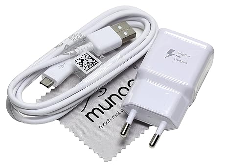 Ladegerät für Original Blitz Schnell Samsung Galaxy S6 G920F 2A USB 1,5m Daten Ladekabel mit mungoo Displayputztuch