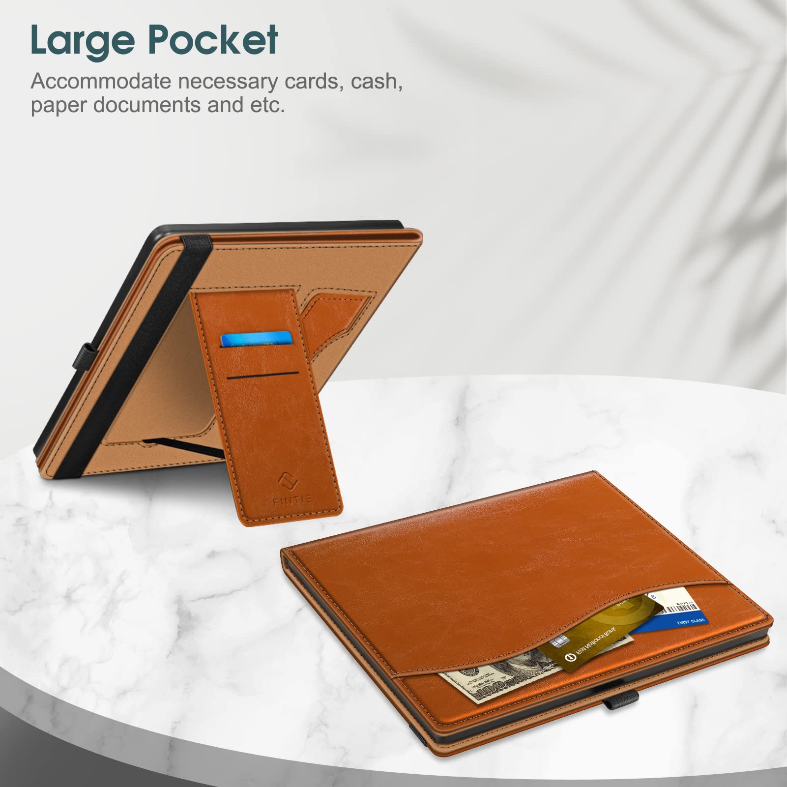 Fintie Stand Case for Kindle Scribe - Premium PU Leather Foldable Stand Cover Auto Sleep/Wake with Card Slot and Pen Holder for 10.2 Inch Kindle Scribe (2024/2022 Release), Brown