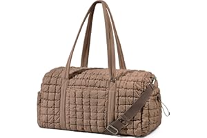 UNILILY Quilted Travel Duffle Bag for Women Weekender Bag Large Puffer Overnight Bags Soft Puffy Duffel Bag Carry on Gym Bag Lightweight Personal Item Travel Bag for Trips Business Sport Airplane (Khaki)