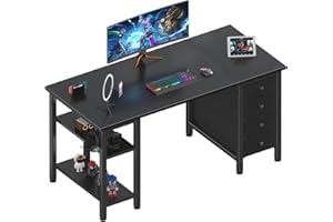 Lufeiya Gaming Desk with 4 Fabric Drawers & Storage Shelves, 47 inch Computer Writing Work Study Desk for Home Office Bedroom, Modern Simple Student PC Desks Table, Black