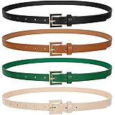 SUOSDEY 4 Pack Women Skinny Belts for Jeans Dress Ladies Thin Waist Belt with Gold Square Buckle 0.7" Width