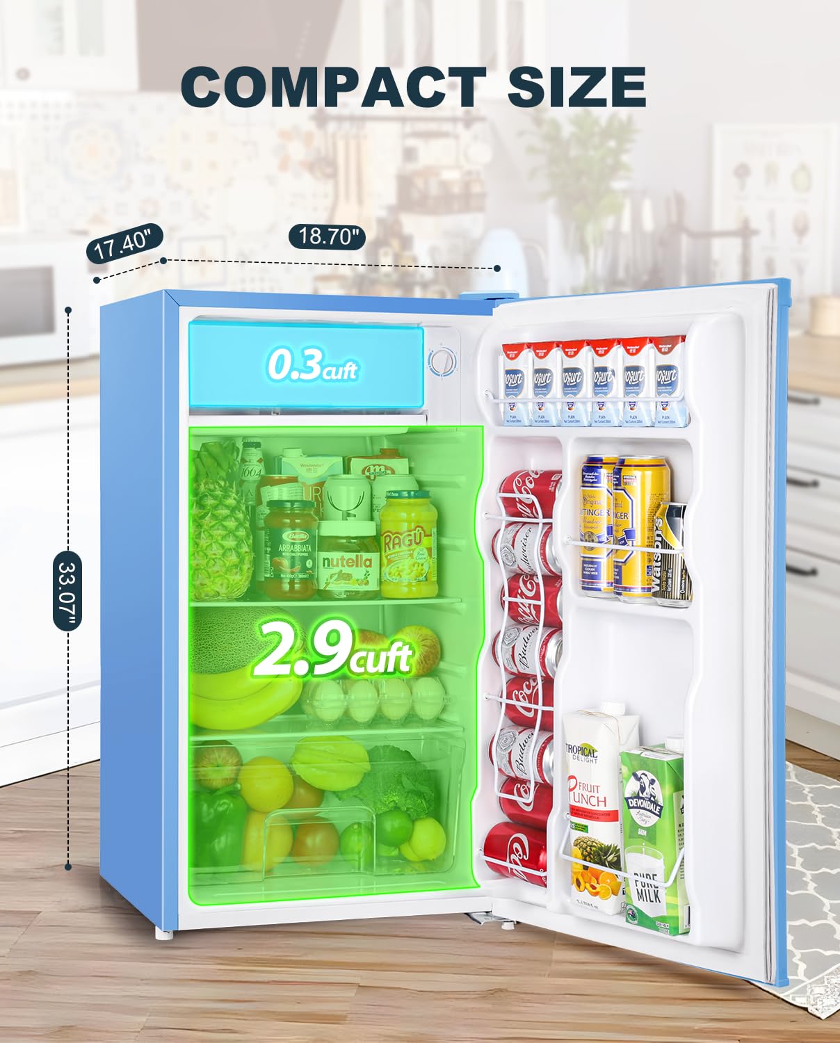 Upstreman 3.2 Cu.Ft Mini Fridge With Freezer, Single Door Mini Fridge ...