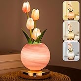Strackvial Tulip Table Lamp, Rechargeable Cordless Touch Dimming Artificial Tulip Flower Desk Lamp, LED Flower Bedside Night Light Romantic Gifts for Girl Women Mom (Pink)