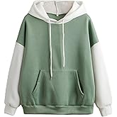 Hilinker Women's Cute Color Block Hoodie Casual Long sleeve Pullover Sweatshirt
