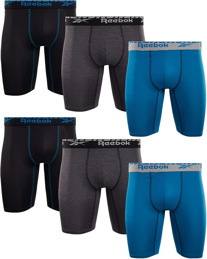 Reebok Men's Compression Long Leg Performance Boxer Briefs (6 Pack