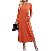 Hount Long Sleeve Maxi Dress for Women Fall 2025 Casual Crew Neck Flowy Long Dresses with Pockets