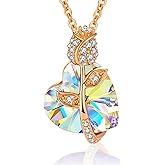 Austrian Crystal Heart Rose Flower Pendant Necklaces for Women Fashion 14K Gold Plated Dainty Necklace Hypoallergenic Jewelry