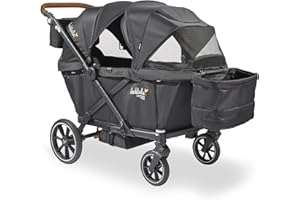 Larktale Caravan Coupe V2, Byron Black - Compact Stroller/Wagon for Kids & Babies - Seats up to Two with 147 lbs. Total Weight Capacity - Dual Sun Canopies, Reclining Seats - 2024 Version