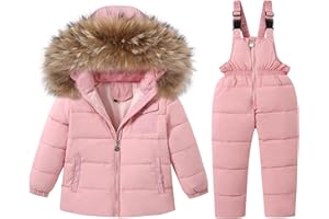 CARETOO Toddler Boys Girls Winter Down Coats Snowsuit Outerwear 2Pcs Clothes Hooded Jacket Snow Ski Bib Pants Outfits Set