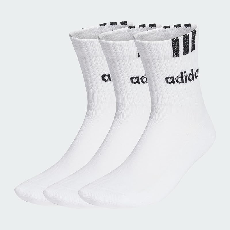 Unisex 3-Stripes Linear Half-Crew Cushioned Socks 3 Pairs, White/Black, 40-42 — Foto 2 von 3