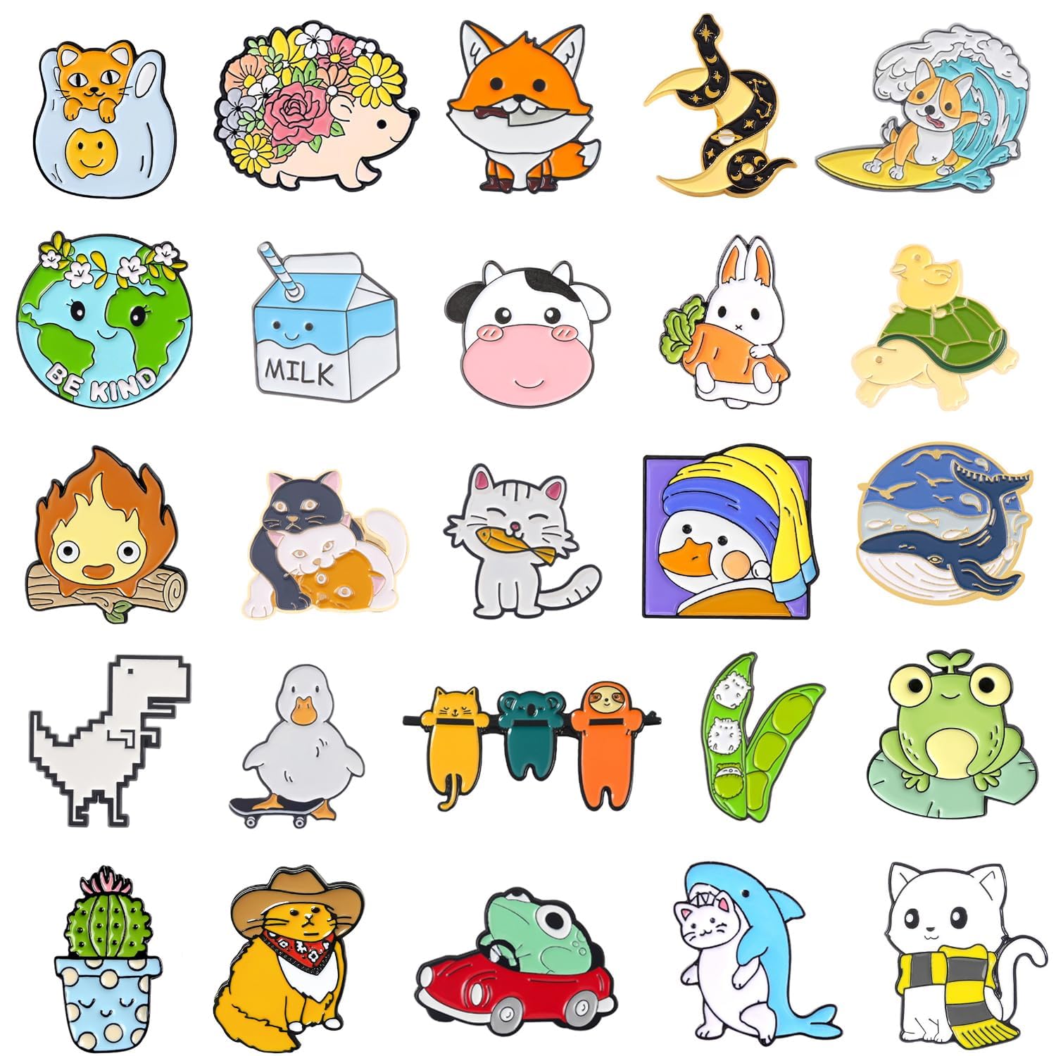 fiintrwa 20/30/50/80 Mixed Enamel Brooch Bulk Set,Lapel Badges, Cartoon Plant Enamel Pin Sets, Funny Button Pins Jewelry for Backpack Cloths Hats Jacket Decoration