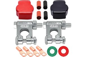 DLronwey Battery Terminal Connectors,Military Spec Positive Negative Heavy Duty Battery Terminals with 4 pcs 2 Gauge 3/8" Copper Lugs,4 Heatshrink,2 Cover and Anti Corrosion Washers