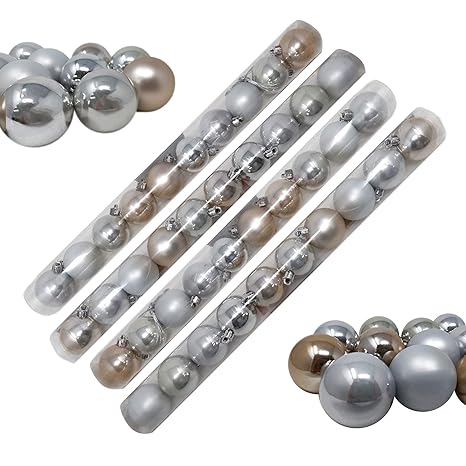 ToCi 40 Weihnachtskugeln Silber Mix | Set mit bruchsicheren Christbaumkugeln aus Kunststoff Ø4cm | Weihnachten Deko Christbau