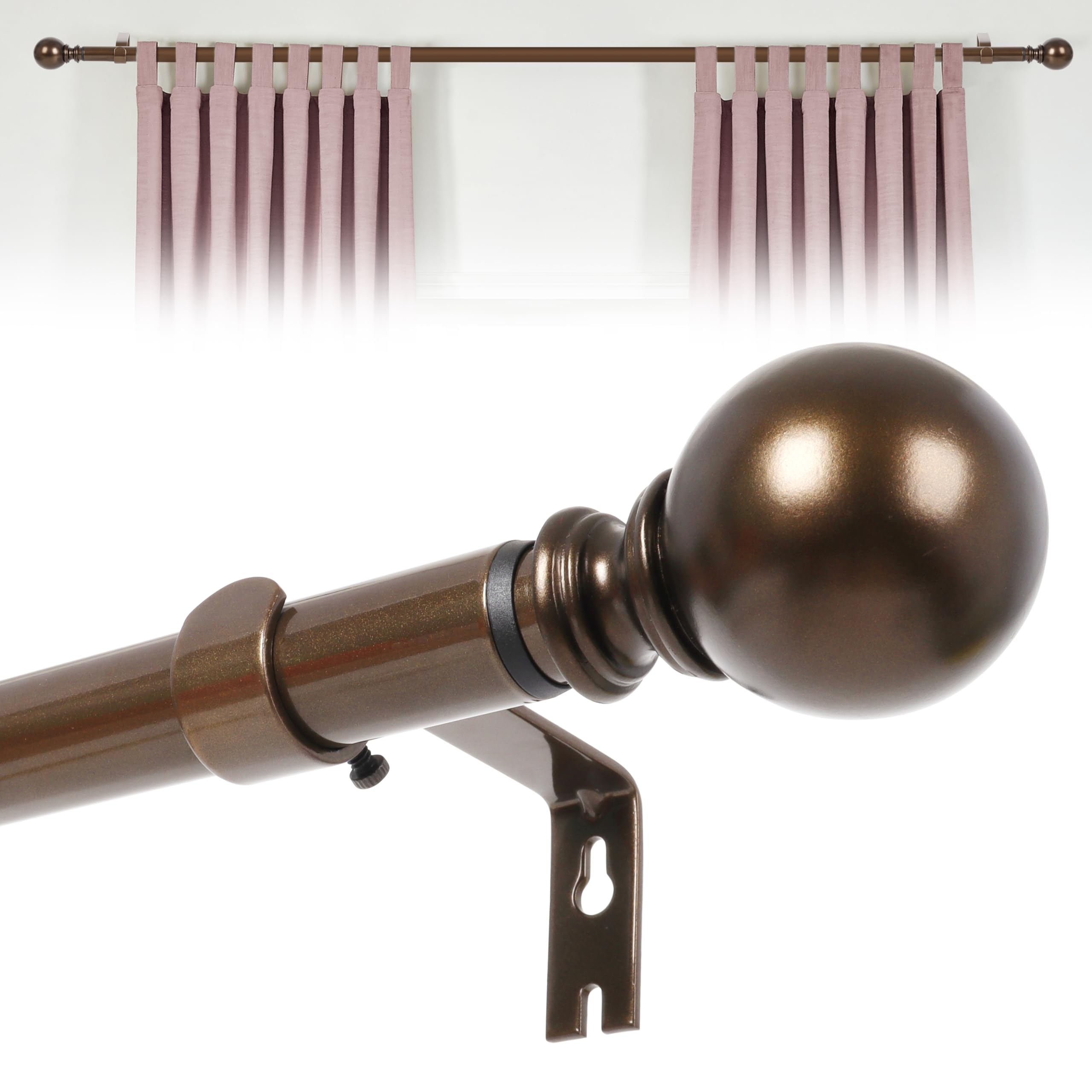 KINGSOW Bronze Extendable Curtain Poles: Extending Window Curtain Poles Adjustable Single Curtain Rod 160-300cm for Eyelet Curtains