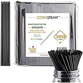[500 COUNT] CORNSTRAW 5" Short Cocktail Straws, Black PLA Cornstarch Plastic-Free Disposable Small Drink Stirrer, Swizzle Sticks, Mixer, for Cold Drinks, whiskey, Bar, Club, Party