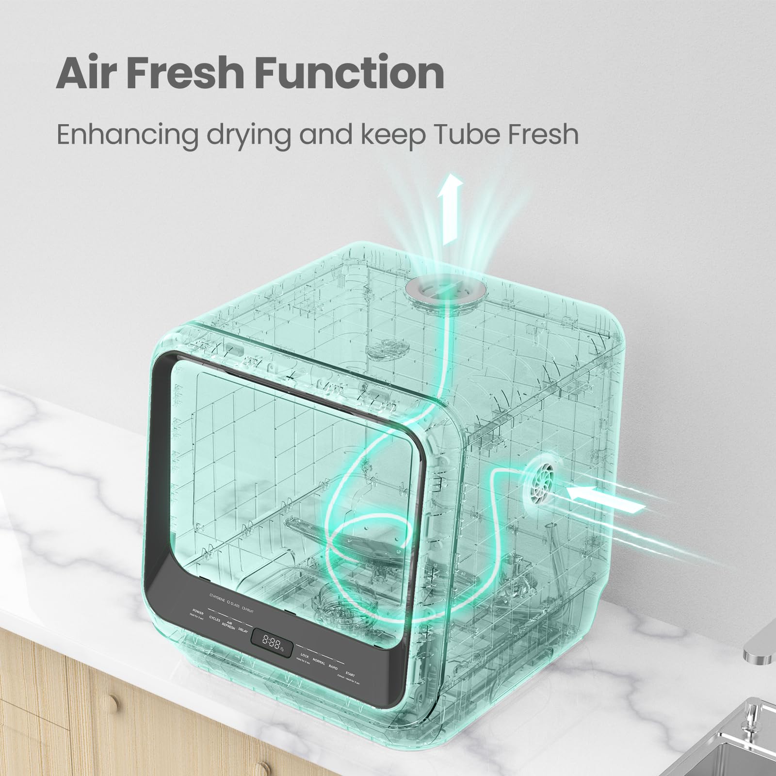 COMFEE' Portable Mini Dishwasher Countertop with 5L Built-in Water Tank for Apartments& RVs, No Hookup Needed, 6 Programs, 360° Dual Spray, 162℉ High-Temp& Air-Dry Function