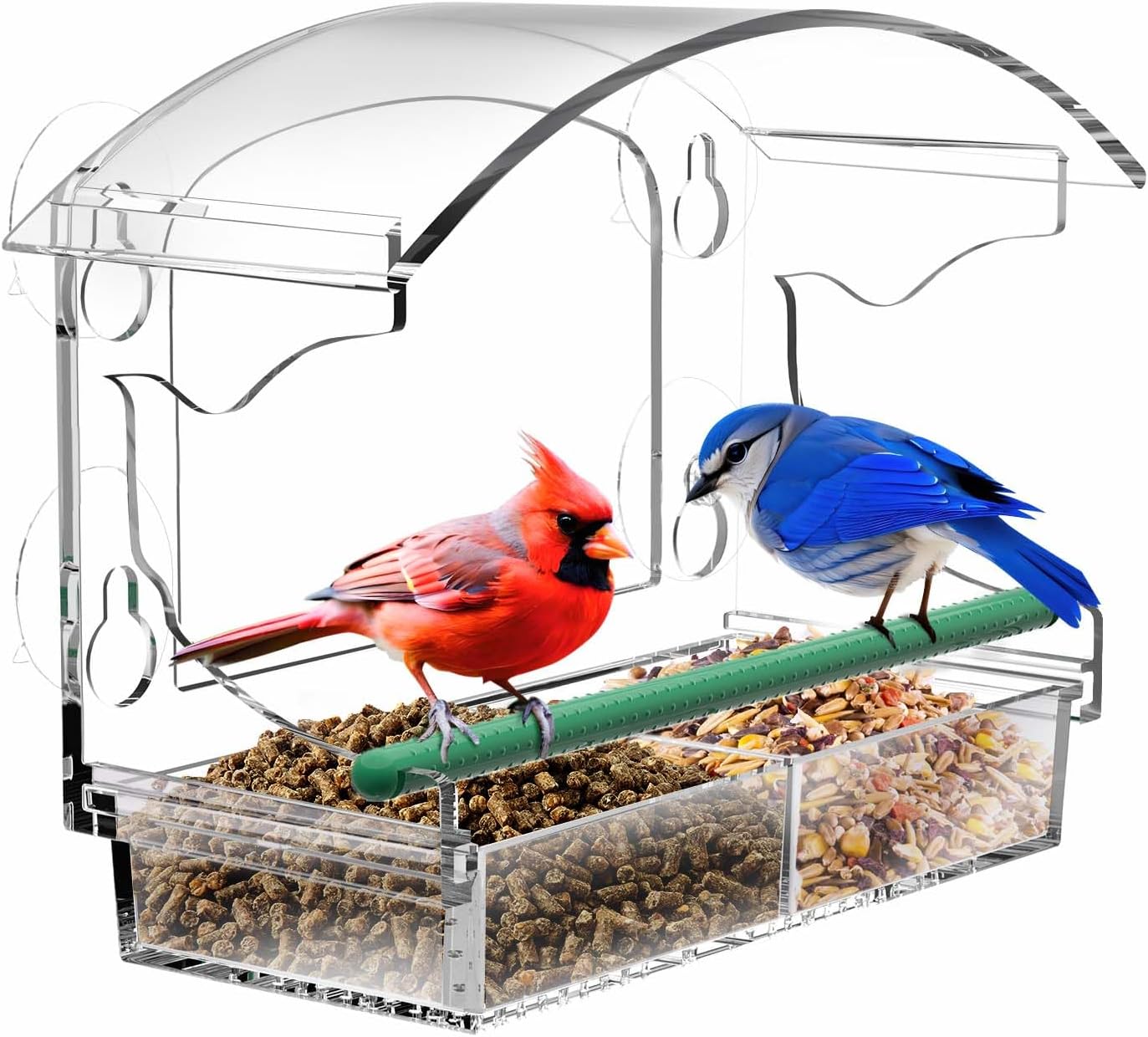 Backyard Birding & Wildlife - BPYOT Clear Window Bird Feeder with 4 Strong Suction Cups and Detachable Seed Tray, Acrylic Birds Feeders for Outside Mounted Viewing Wild Birds Bird House