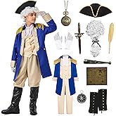Akokvlar George Washington Costume for Kids Hamilton American Colonial Boys Costume with Wig