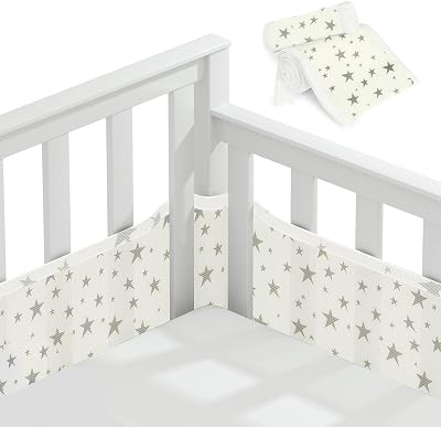 Vicloon Cot Bumper 2Pcs Breathable Mesh Crib Rail Cover Star Design