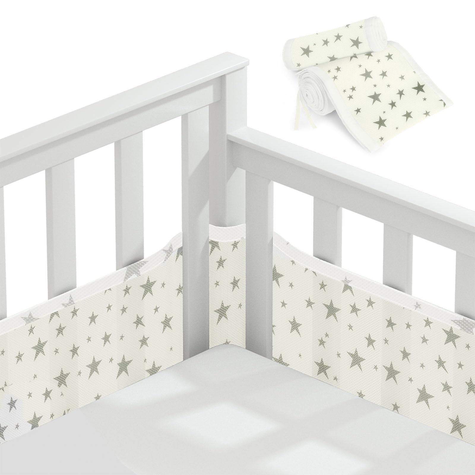 Vicloon Cot Bumper, 2Pcs Breathable Mesh Cot Liner, Crib Rail Cover Baby Crib Bumper, Baby Boys Girls Nursery Breathable Crib Bed Liner Bumper (Star） — image 1