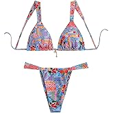RoseSeek Women's 2 Piece Floral Tropical Print Bikini Set Boho Triangle Bathing Suit Tie Backless Swimsuit Sets