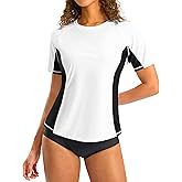 SANTINY Rash Guard for Women UPF 50+ Bathing Suit Sun Protection Short Sleeve Swimsuit Top Quick Dry Swim Shirts for Women
