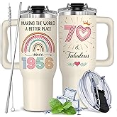 GLAKEUN 70th Birthday Gifts for Women - 70th Birthday Decorations For Her, Woman - 70 and Fabulous - 1956 Bday Gifts Cups for Women - 1956 Present Gifts For Grandma Mom - Turning Seventy Tumbler 40oz