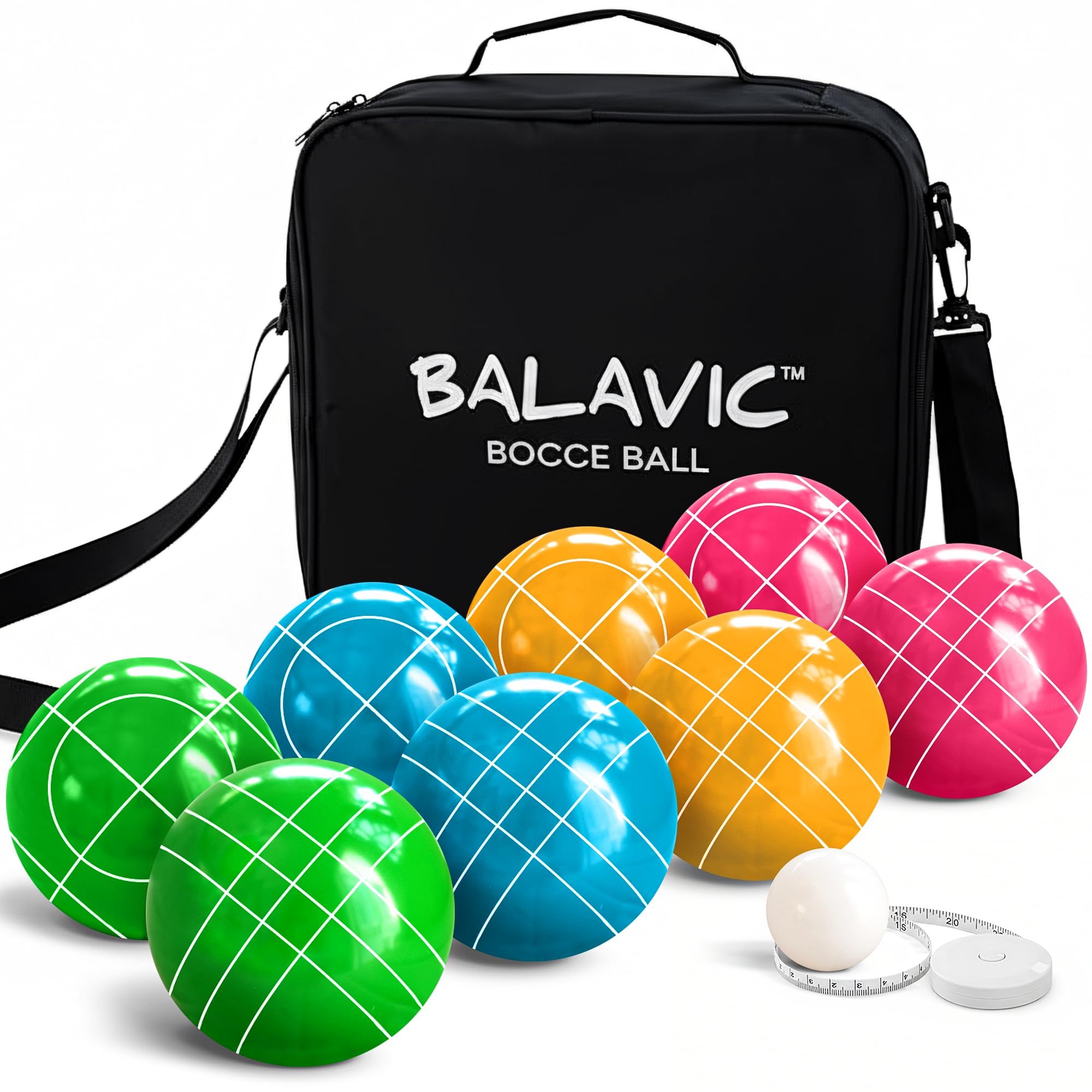 Photo 1 of 100mm Resin Bocce Ball Set Multicolor Balls w Pallino, Carry Bag, Measuring Tape - Perfect for Backyard, Beach, Parties, Lawn Games with Families & Friends, 2-8 Players Entertainment