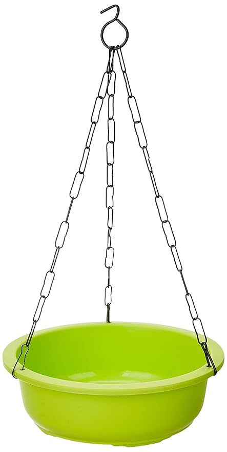 Gardens Need 100% Virgin Plastic Bonsai-10 Hanging Planter with Iron Chain | Set of 4 Planter, (26cm x 26cm x 8.5cm, Lemon Green)