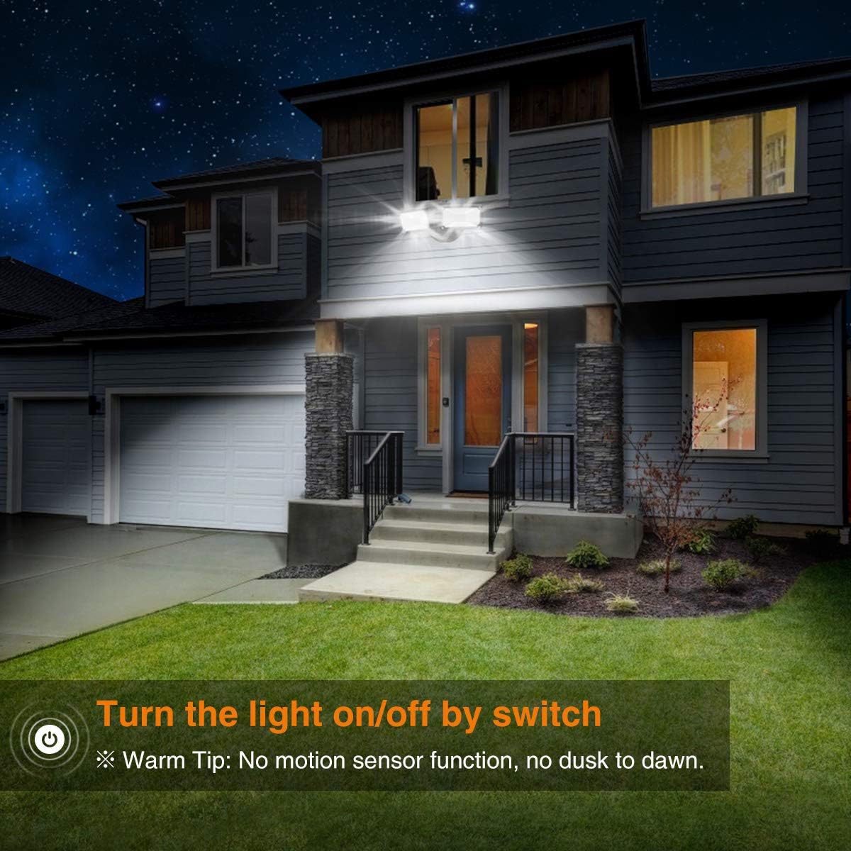 LEPOWER 3000LM LED Flood Light Outdoor, Switch Controlled LED Security Light, 28W Superior Brightness Exterior Lights with 2 Adjustable Heads, 5500K, IP65 Waterproof for Garage, Yard, Patio - - 