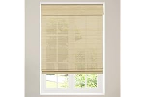 CALYX INTERIORS Cordless Bamboo Roman Shade Blind, Light Filtering, 46.5" W x 48" H, Ceylon Natural, Neutral and Yellow Wood Tones. Limited Privacy