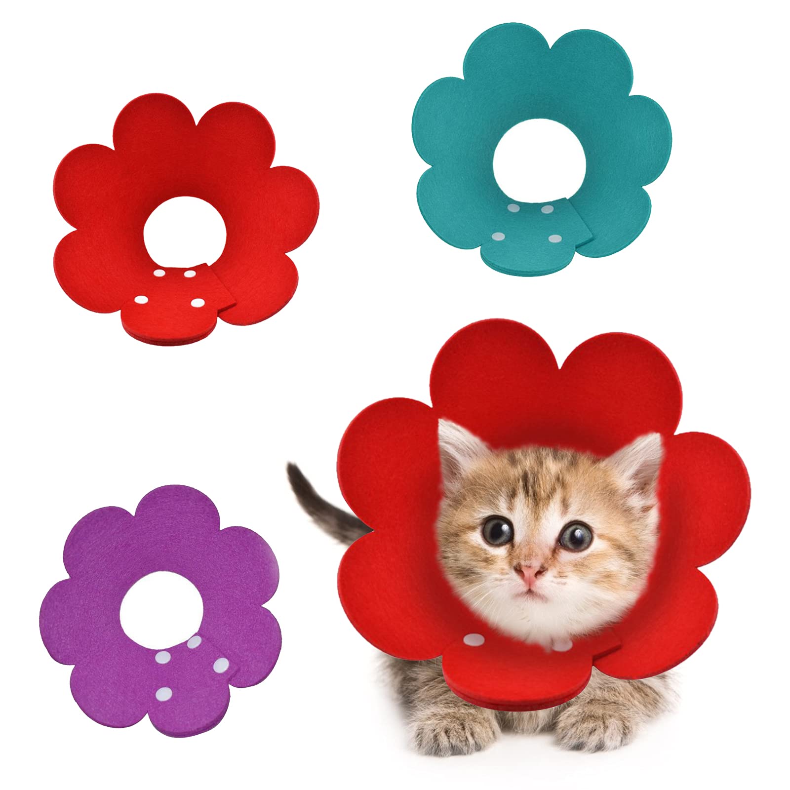 HACRAHO Adjustable Pet Recovery Collar, 3 PCS Sunflower Shape, for Dogs, Red, Purple, Light Blue — image 1
