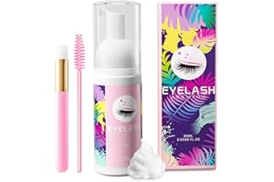 Buqikma Lash Shampoo for Lash Extensions 60Ml/2.11fl.Oz Eyelash Extension Cleanser Gentle Foaming Eyelash Shampoo Bath Eyelash Cleaning Kit with Lash Shampoo Brush Mascara Brush for Salon Home Care