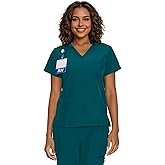 floralhue Scrub Tops for Women, Curved V-Neck Scrub Tops with 3 Pockets, Soft Stretch, Easy Care
