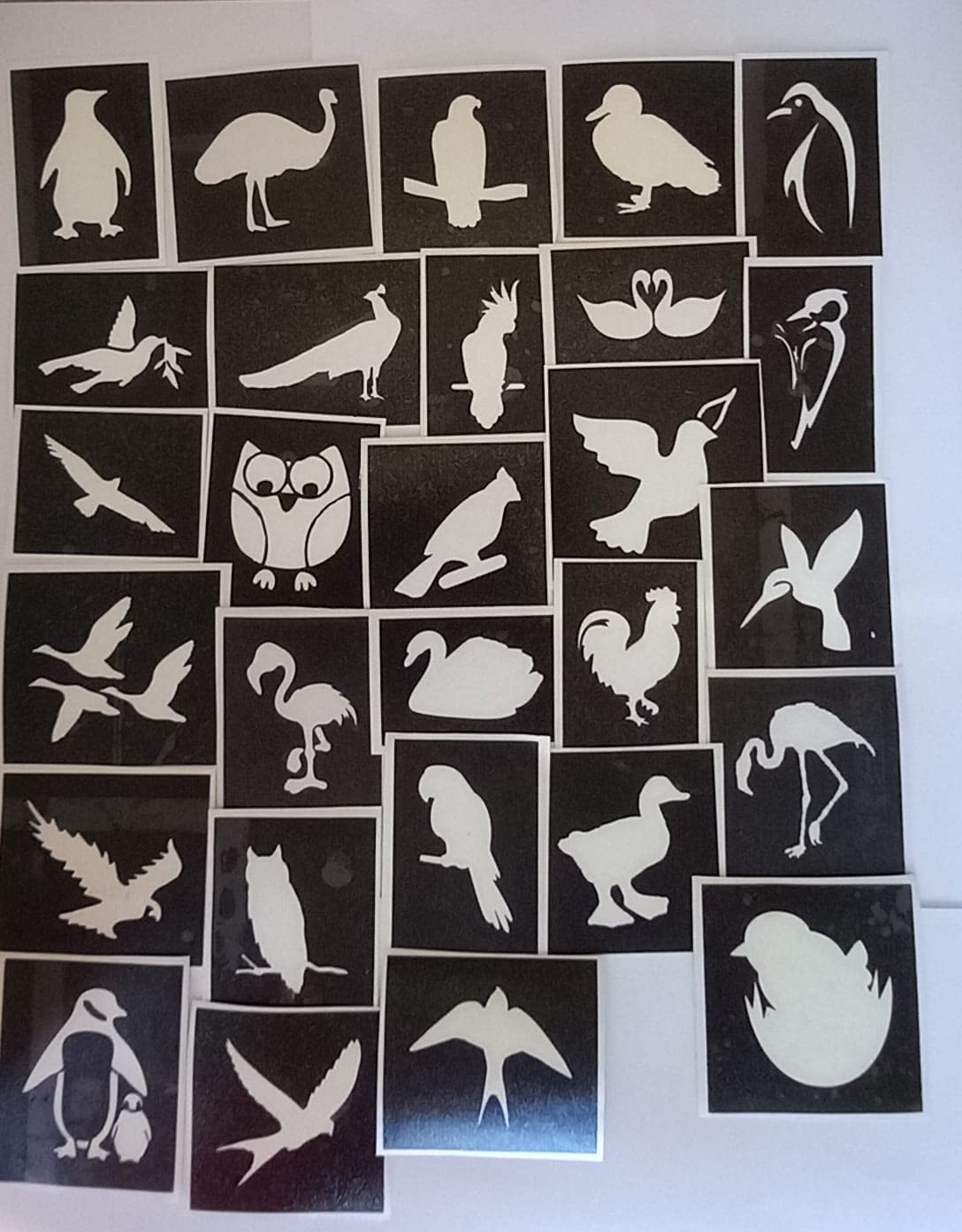 Dazzle Glitter Tattoos 10 x bird stencils for etching on glass (mixed) bird swan penguin peacock owl