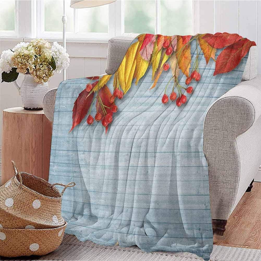 Luoiaax Rowan Bedding Flannel Blanket Vintage Autumn Composition with Dried Rowan Leaves Berries on Wooden Planks Super Soft and Comfortable Luxury Bed Blanket W54 x L72 Inch Baby Blue Red Yellow