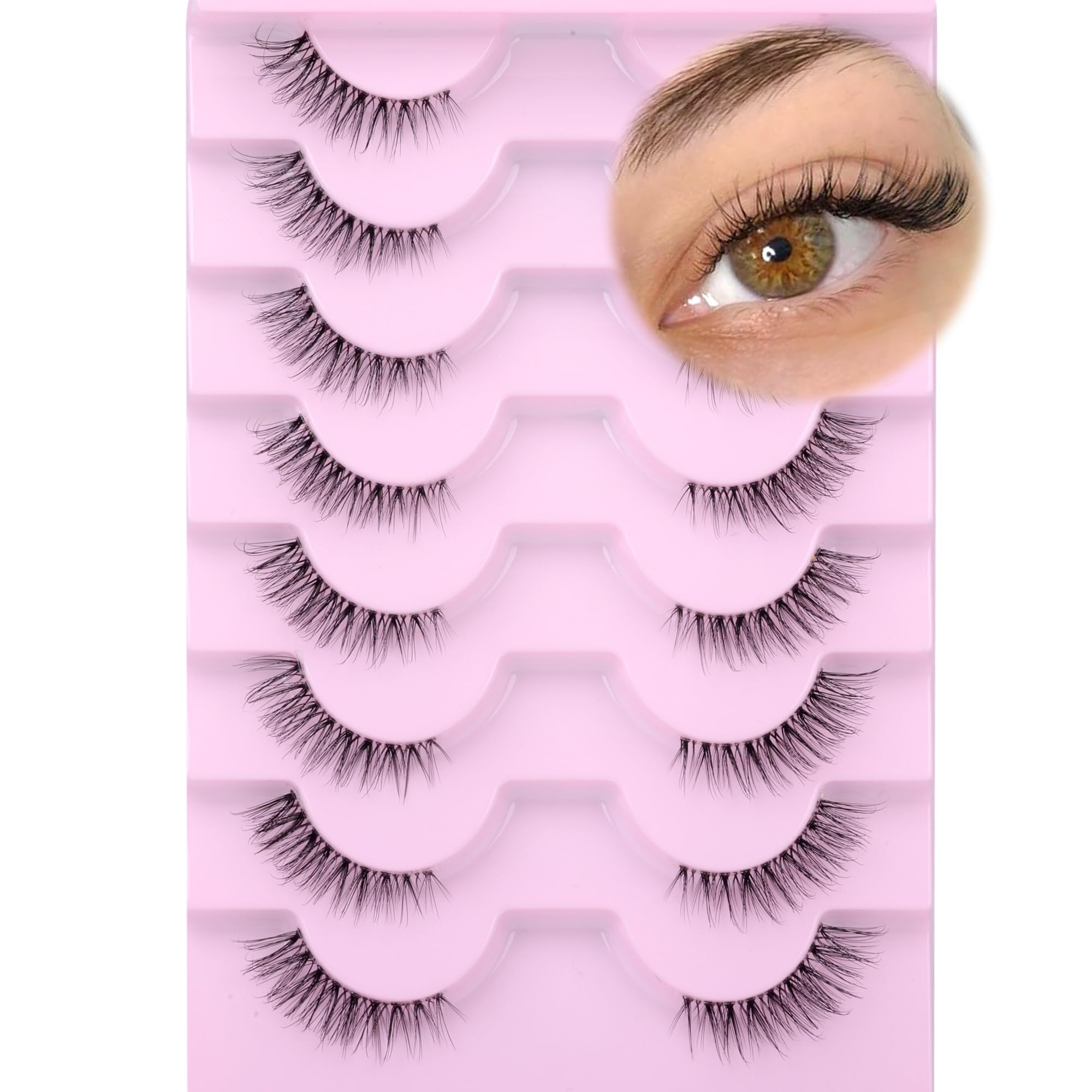 GVEFETIEE Eyelashes Half Lashes Natural Look Strip Short Wispy 3/4 Cat Eye Lashes 14mm Fake Eyelashes Clear Band Eye Lashes Pack by GVEFETIEE 8 Pairs — image 1