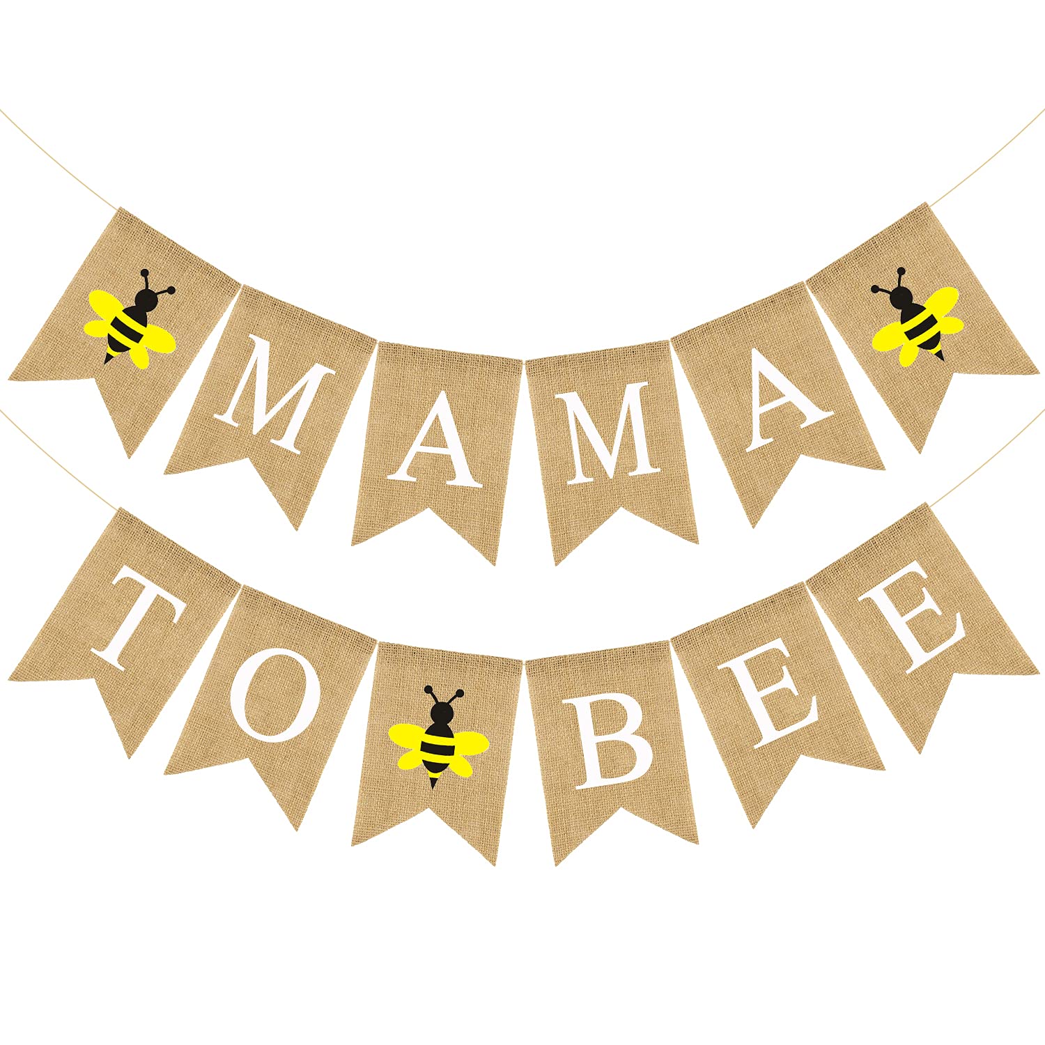 Photo 1 of Doumeny Mama to Bee Burlap Banner Jute Bumble Bee Burlap Bunting Baby Shower Party Banner Gender Reveal Bunting Flag Garland Oh Baby Burlap Garland Vintage Welcome Baby Banner for Boy Girl Party Decor