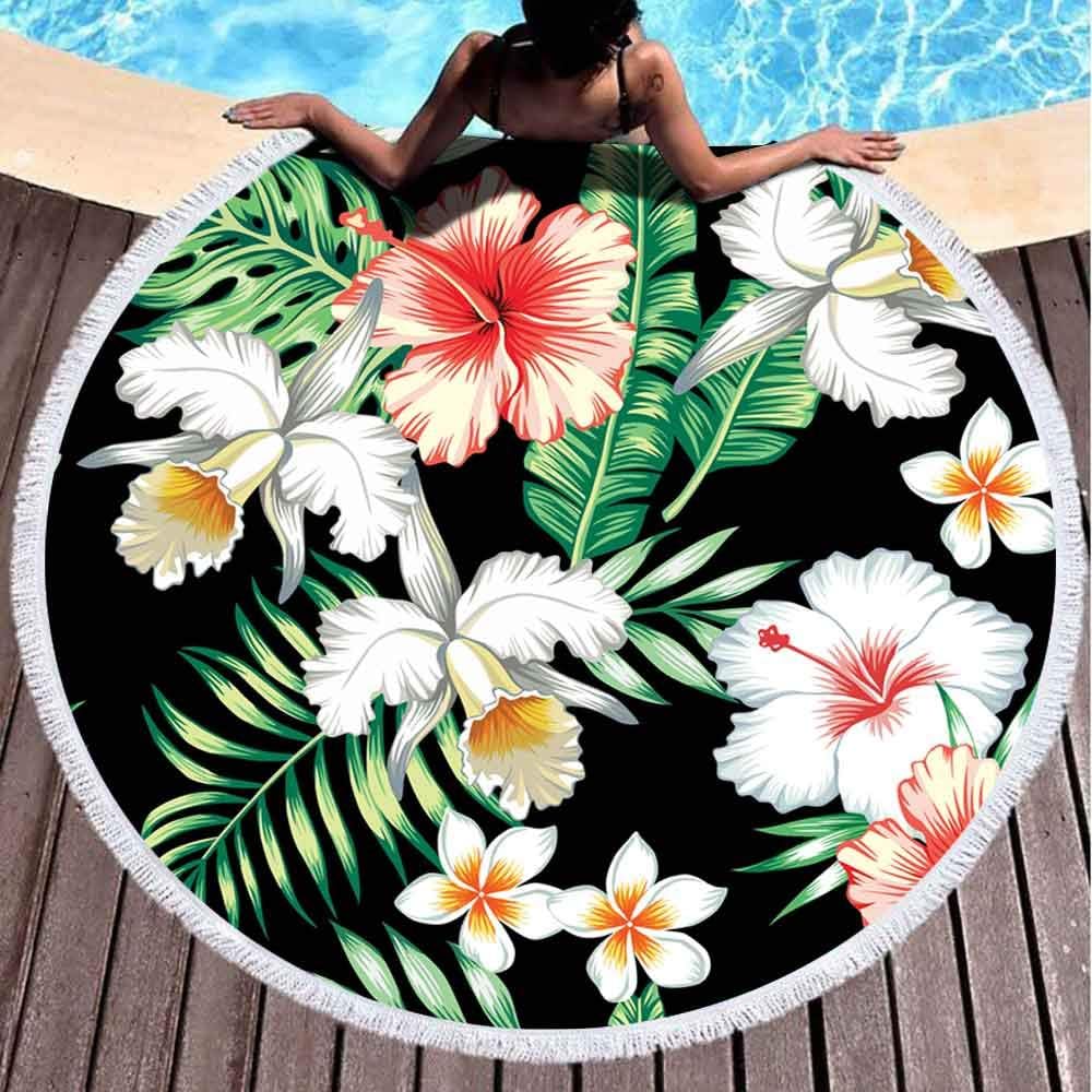 Tooperue Beach Towel,60 X 60Inch Round Beach Towel Tropic