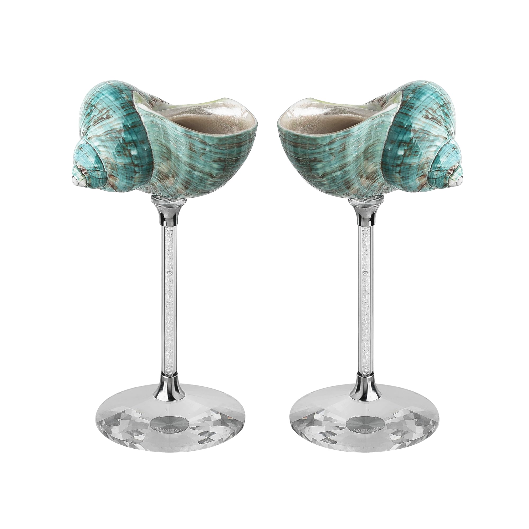 Photo 1 of ZHIYOU Set of 2 Green Conch Shell Wine Glasses, Glass base, Rhinestone filled hollow handle, natural shell cocktail glass Martini glass party drinking highfoot, Wedding gift (Green 2pcs)