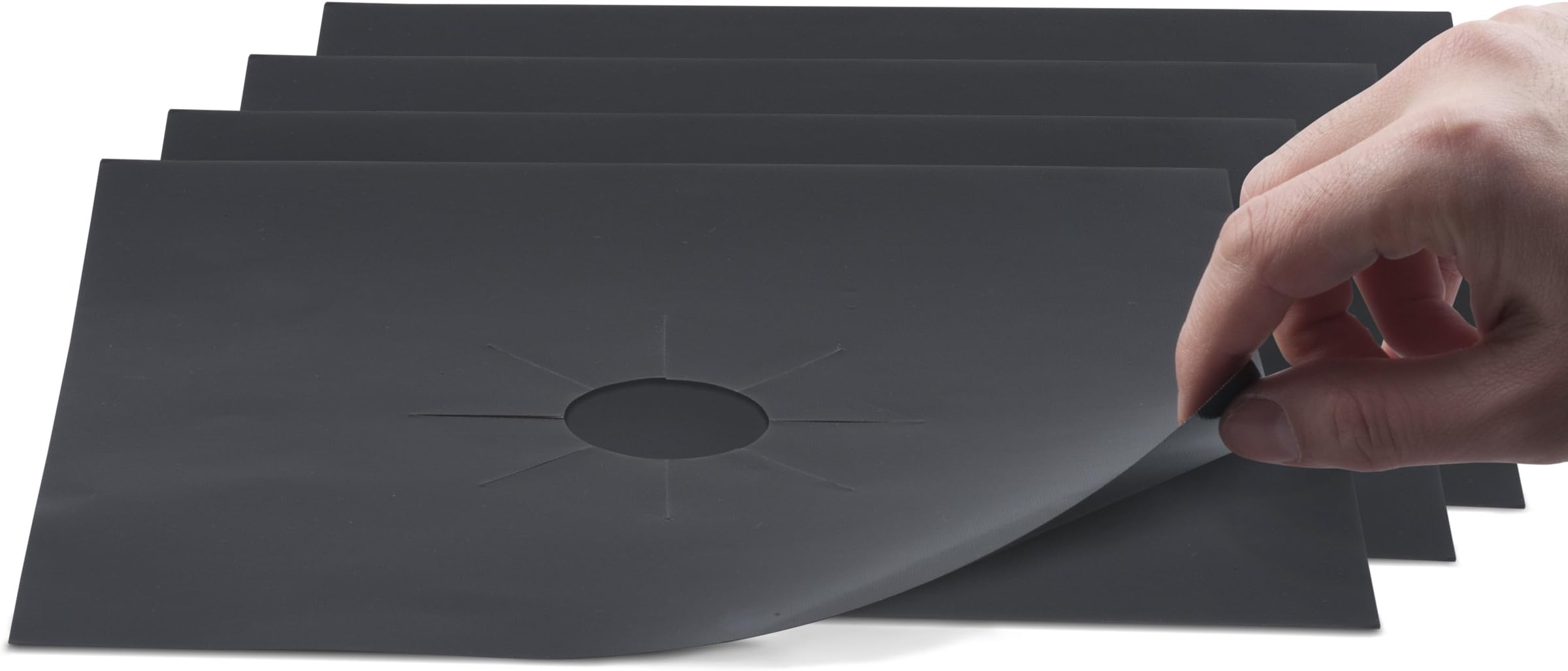 'Perfect Fit' Gas Range Protectors (Large 10.6” x 10.6” 4 Pack) Double Thickness, Reusable, Non-Stick, Dishwasher Safe Stovetop Liners by FireShield