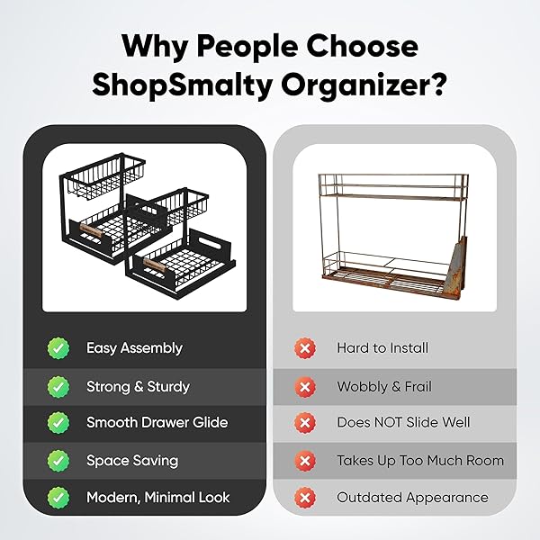 SHOPSMATLY UNDER SINK ORGANIZER 2-PACK, METAL UNDER SINK ORGANIZER FOR KITCHEN & BATHROOM, MULTI-USE UNDER SINK STORAGE RACK FOR CLEANING SUPPLIES AND BATHROOM ESSENTIALS (BLACK)