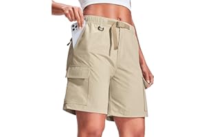 Haimont Women's 7 Inch Hiking Cargo Shorts with Belts Elastic Waist Nylon Quick Dry Water Resistant Camping Travel Trekking