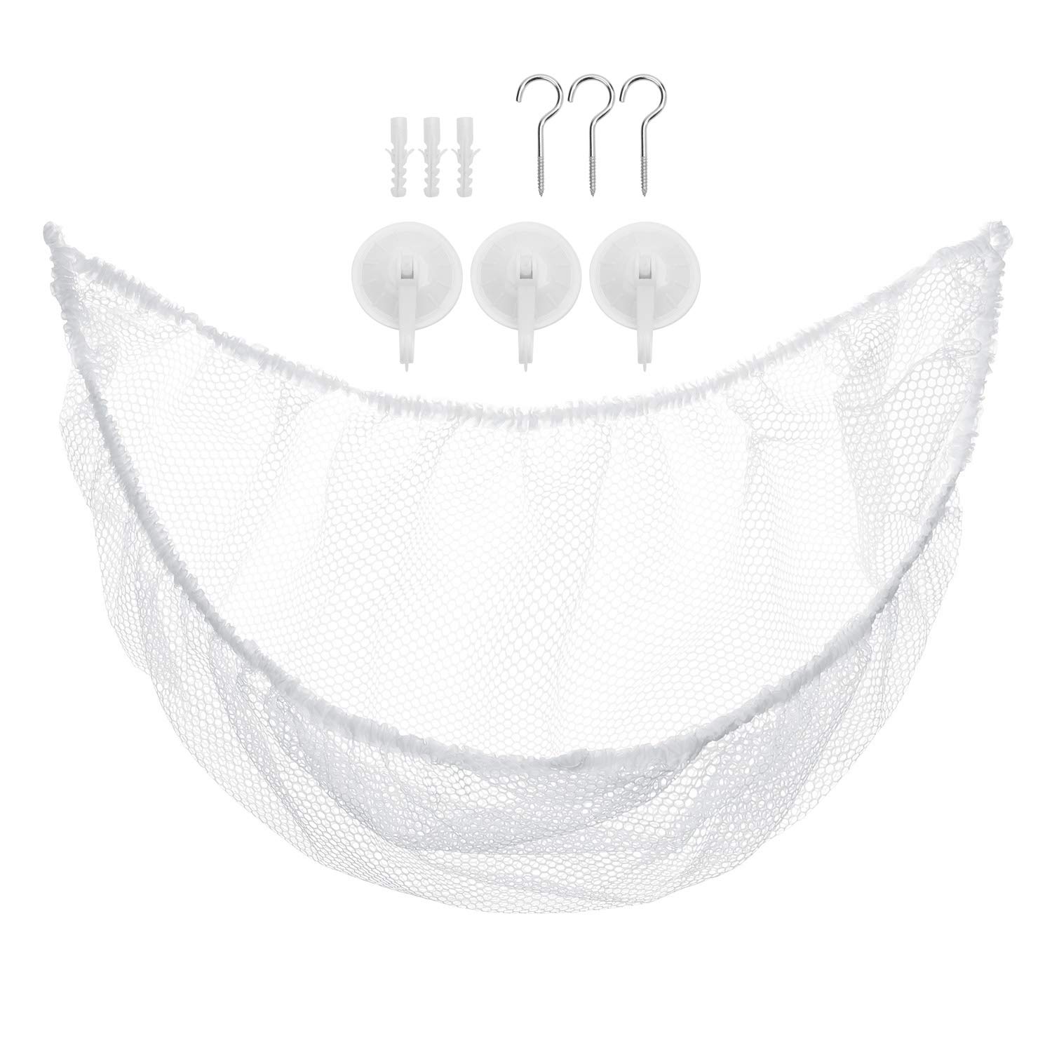 Toy Net Hammock Wall Corner Large Hanging Storage Organiser Net for Stuffed Animal Tidy Soft Toys Mesh Holder with 3 Hooks Sturdy Wall Sling Corner Mesh Nets Organizer Storage For Bedroom Living Room